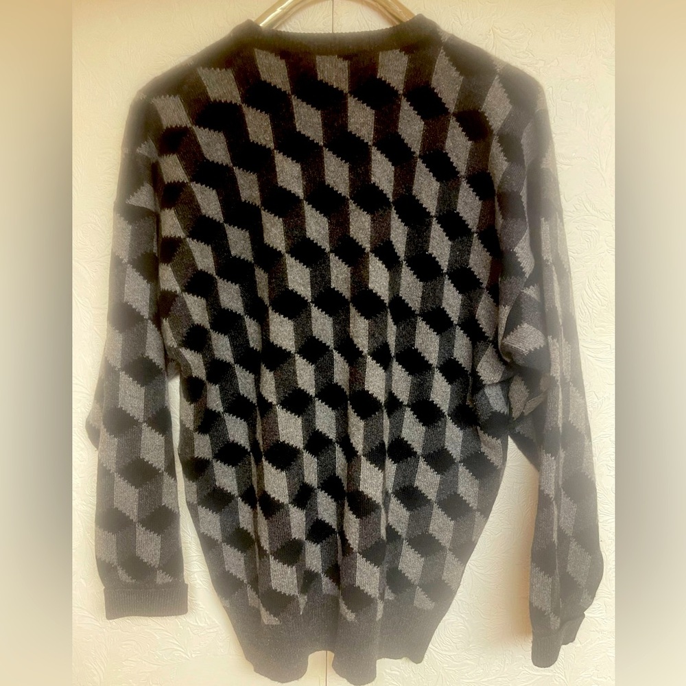 Cashmere black and gray screw neck sweater.